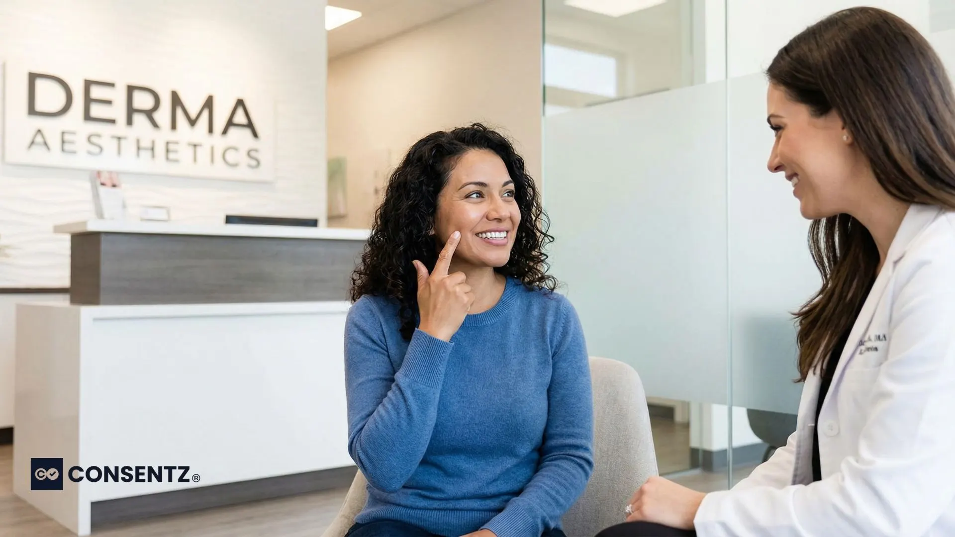 Happy patient showing trust and satisfaction in a professional aesthetic clinic setting